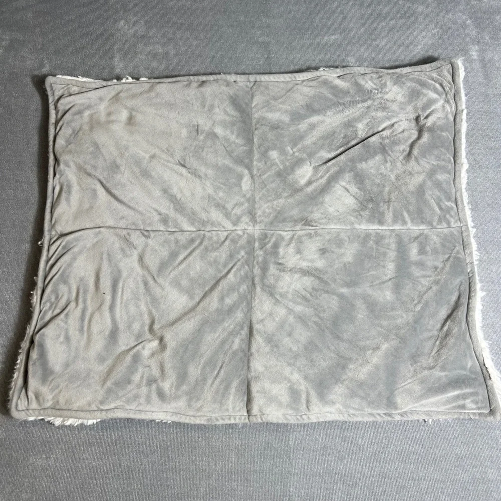 UGG White Faux Fur Decorative Pillow Cover Grey Velvet Reverse Logo Patch Zipper